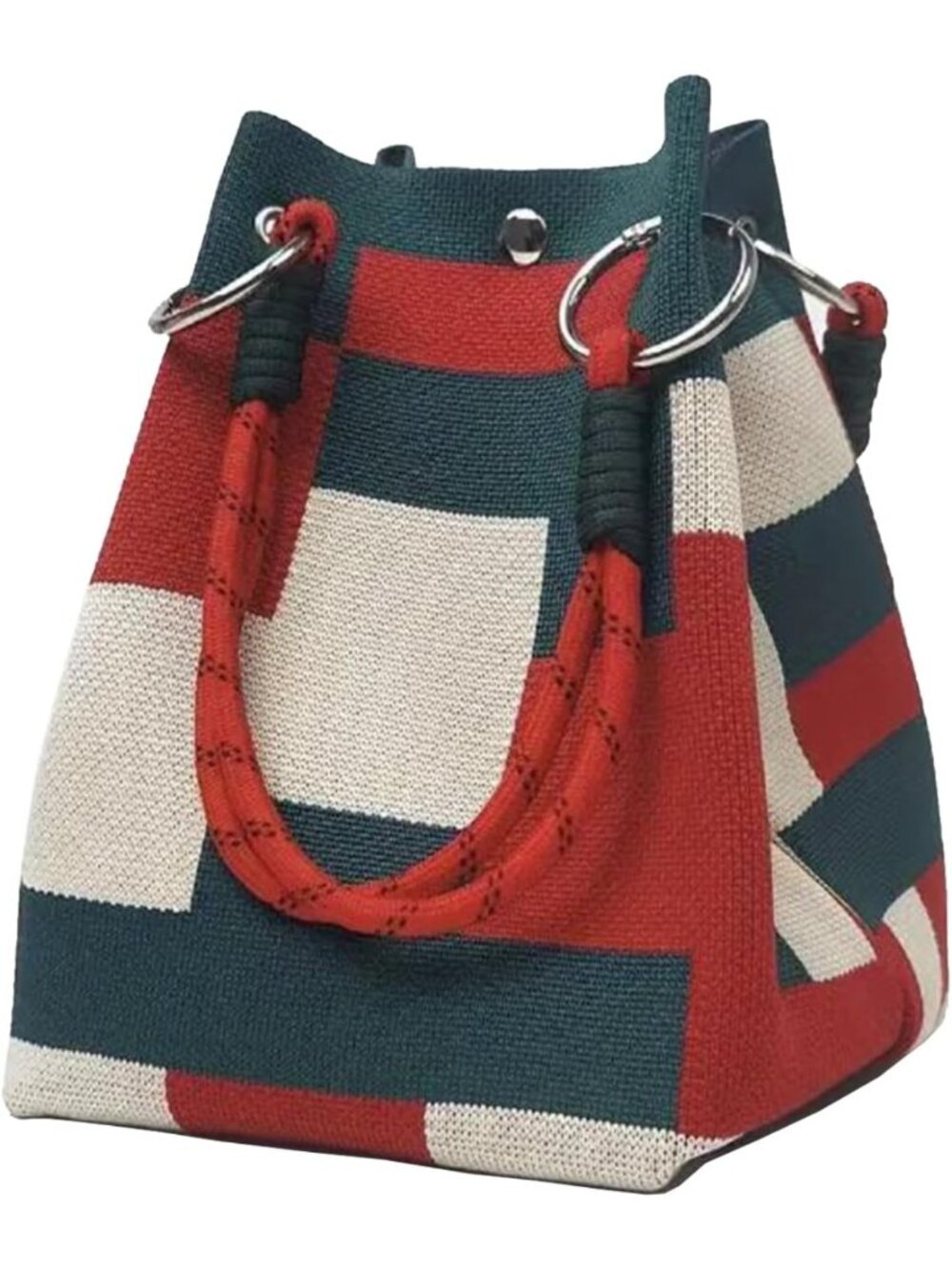 Geometric Knit Wristlet Bucket Bag - Small Purse with Rope Handle, Gift for Her